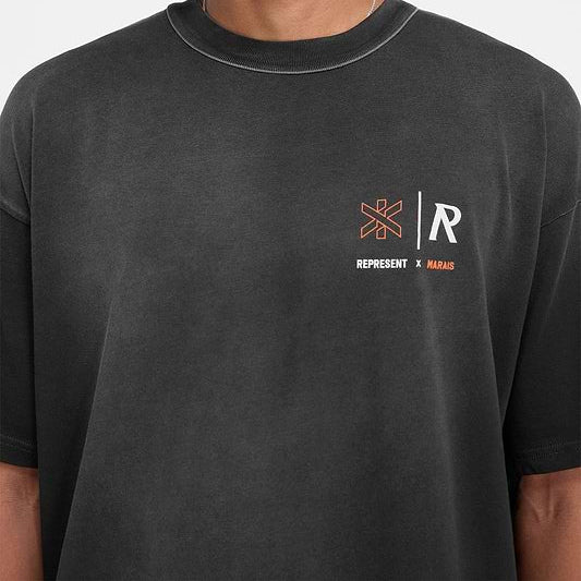 Represent X Marais Logo Lock Up Aged Black Tee - ORIGINALFOOK