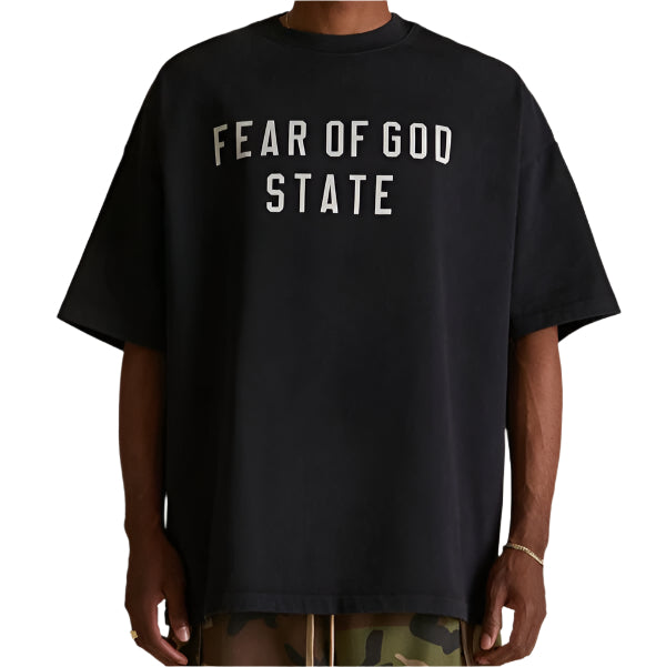 FEAR OF GOD Essentials Collegiate Logo Heavyweight Tee Washed Black FEAR OF GOD ESSENTIALS FEAR OF GOD ESSENTIALS - originalfook singapore
