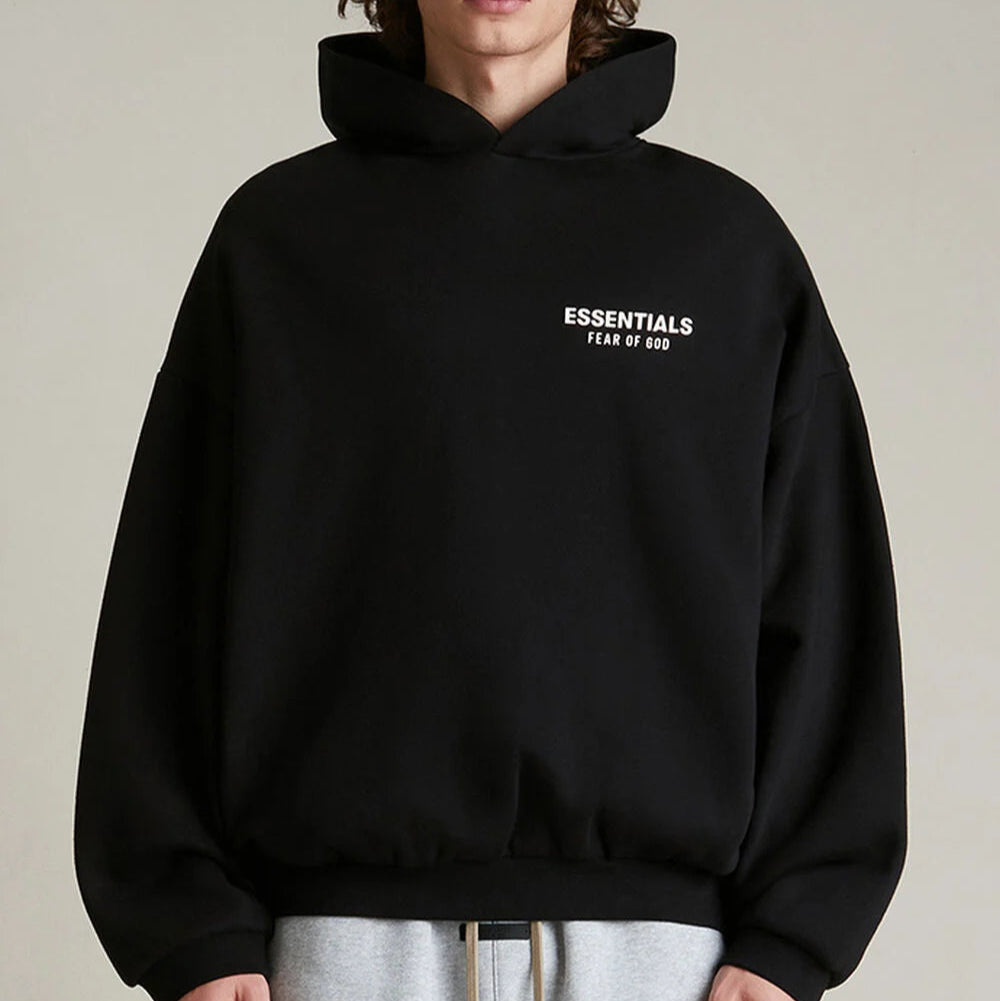 Fear Of God Essentials Signature Logo Black Hoodie - ORIGINALFOOK