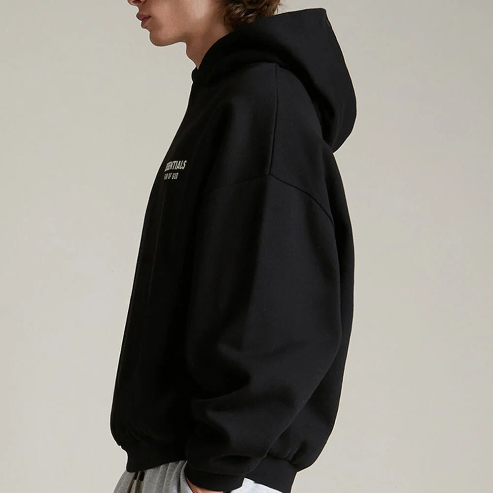 Fear Of God Essentials Signature Logo Black Hoodie - ORIGINALFOOK