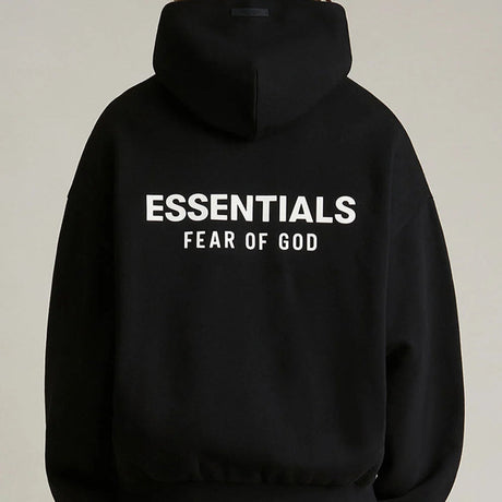 Fear Of God Essentials Signature Logo Black Hoodie - ORIGINALFOOK