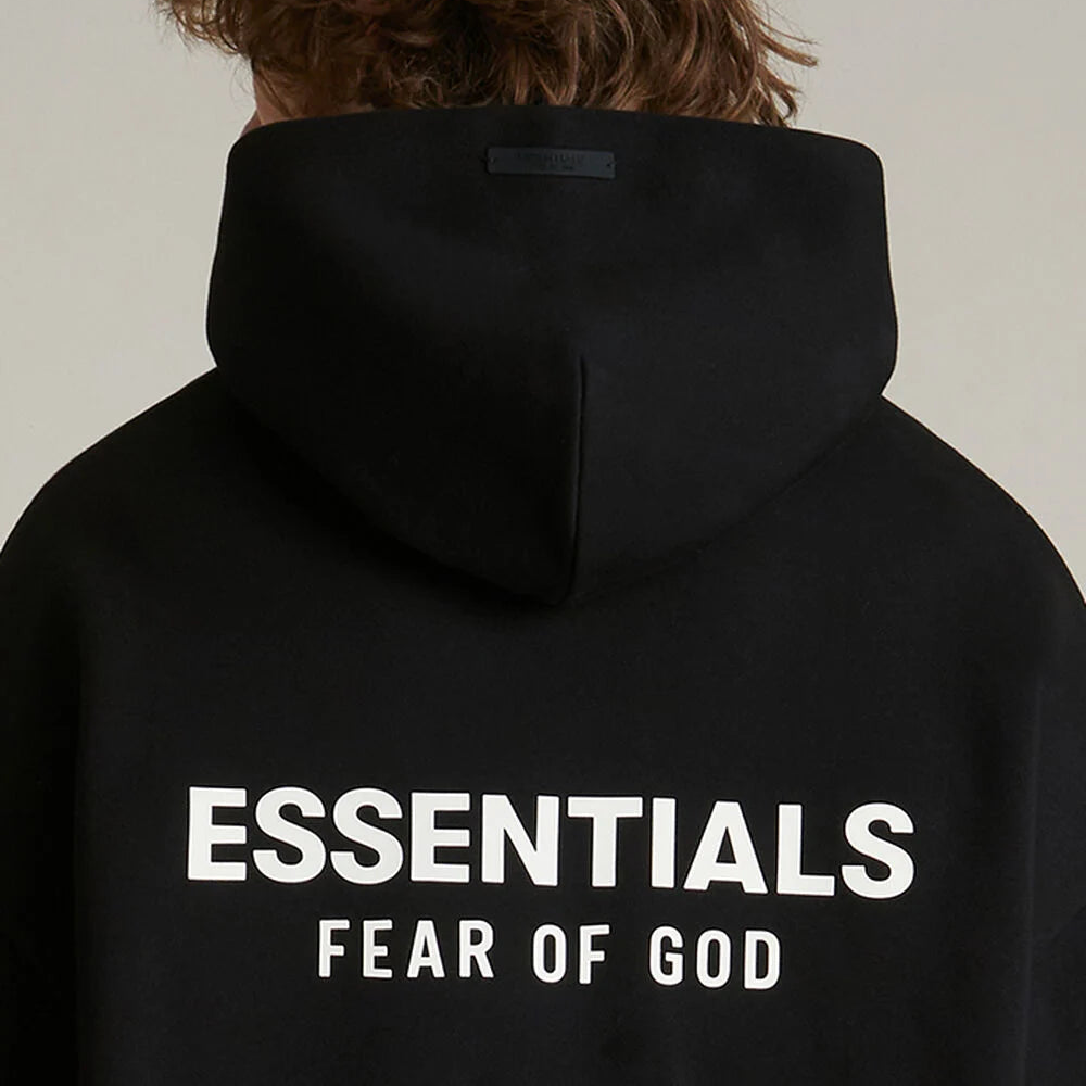 Fear Of God Essentials Signature Logo Black Hoodie - ORIGINALFOOK
