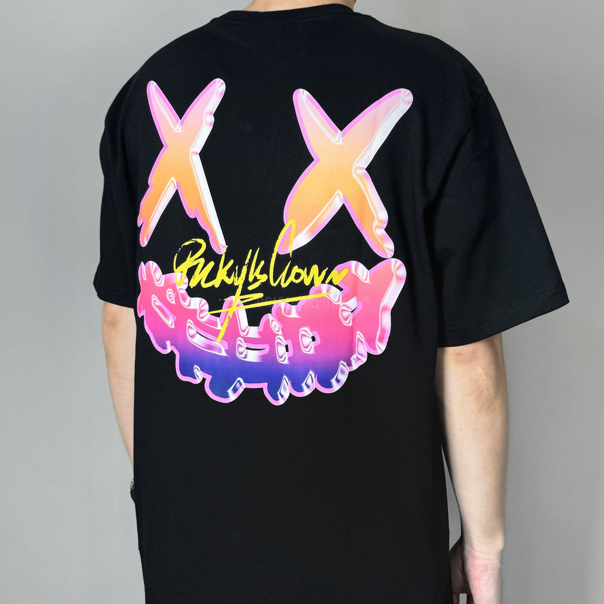 Rickyisclown neon black party tee shirt featuring bold graphic design, casual fit, and vibrant neon accents by Rickyisclown.