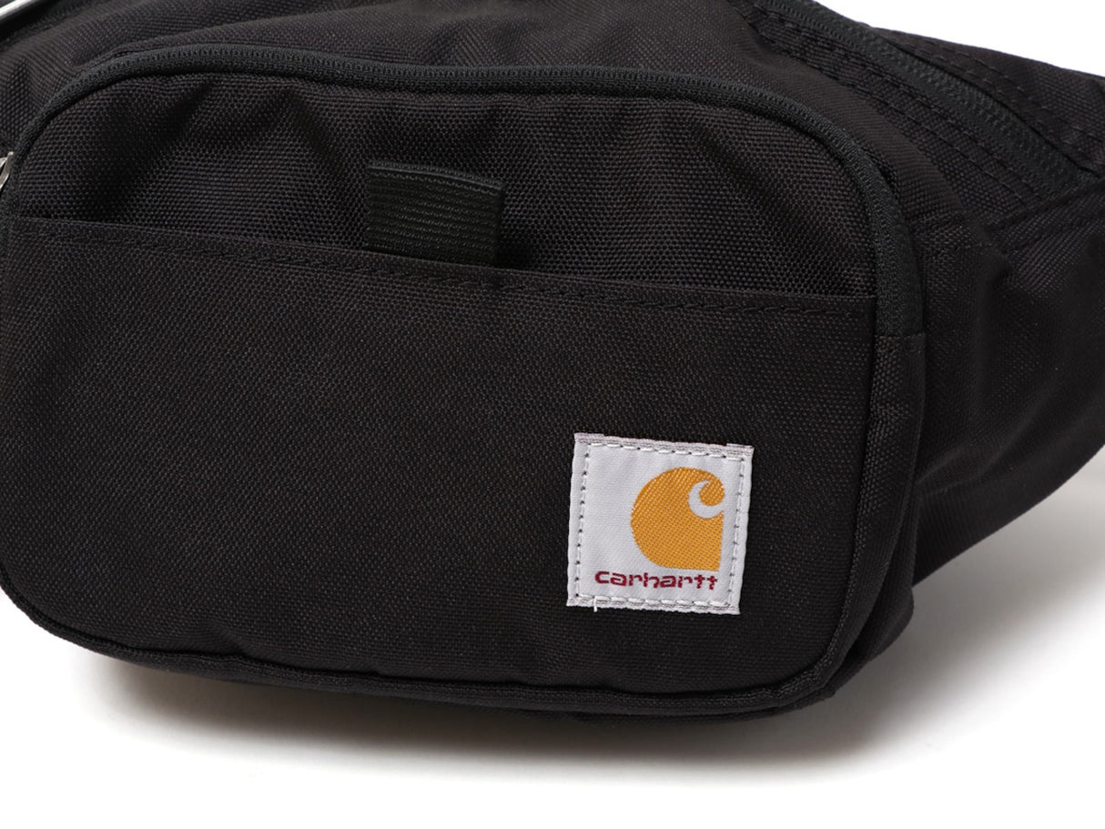 Black Carhartt Classic Waist Bag with adjustable strap and multiple compartments, designed for convenience and style.