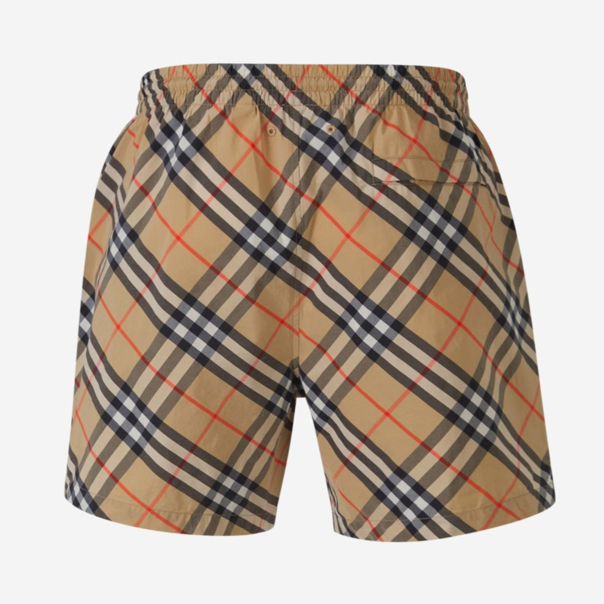 Burberry Diagonal Check shorts for women, featuring the signature beige, black, and red plaid pattern, casual and stylish apparel.