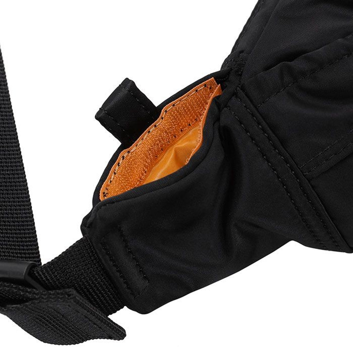 Black Porter Yoshida Japan waist bag with adjustable strap and multiple compartments, stylish and functional for everyday use.