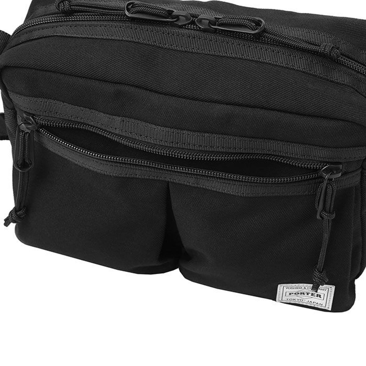 Porter Yoshida Japan Switch shoulder bag in black with adjustable strap and multiple compartments, made by PORTER JAPAN.