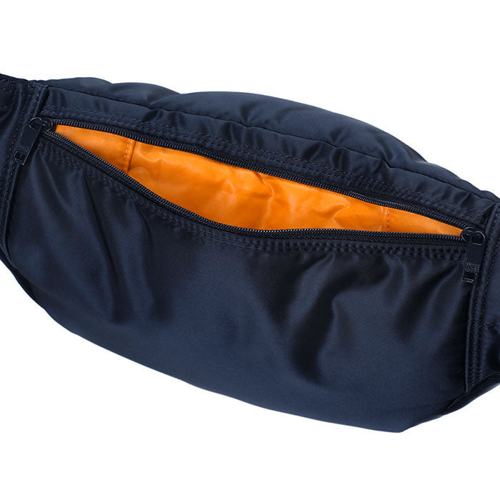 Porter Yoshida Japan waist bag in iron blue with multiple pockets and adjustable strap, stylish and functional bag for everyday use.