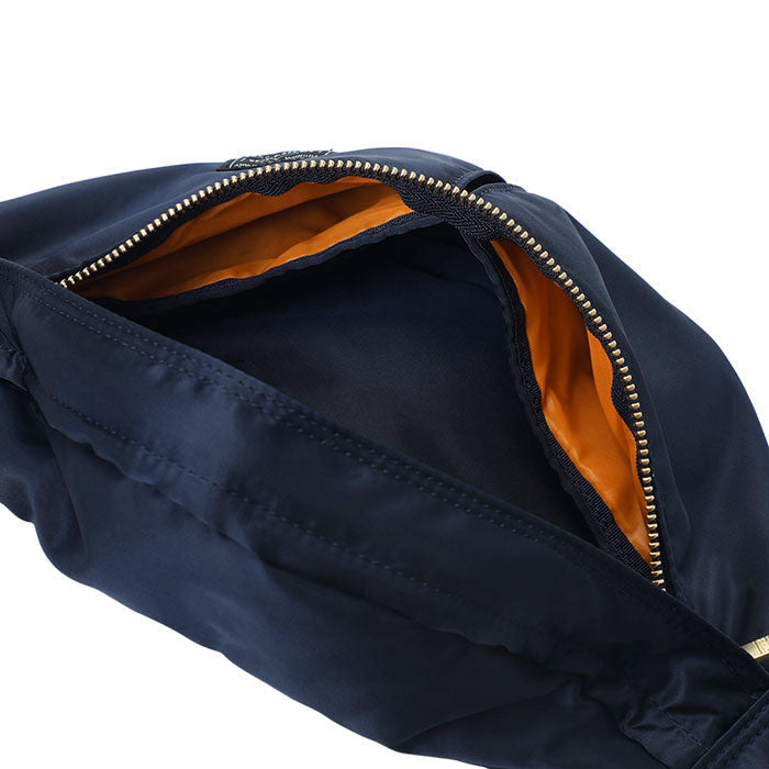 Porter Yoshida Japan waist bag in Iron Blue with adjustable strap, compact design, and multiple compartments for everyday use.
