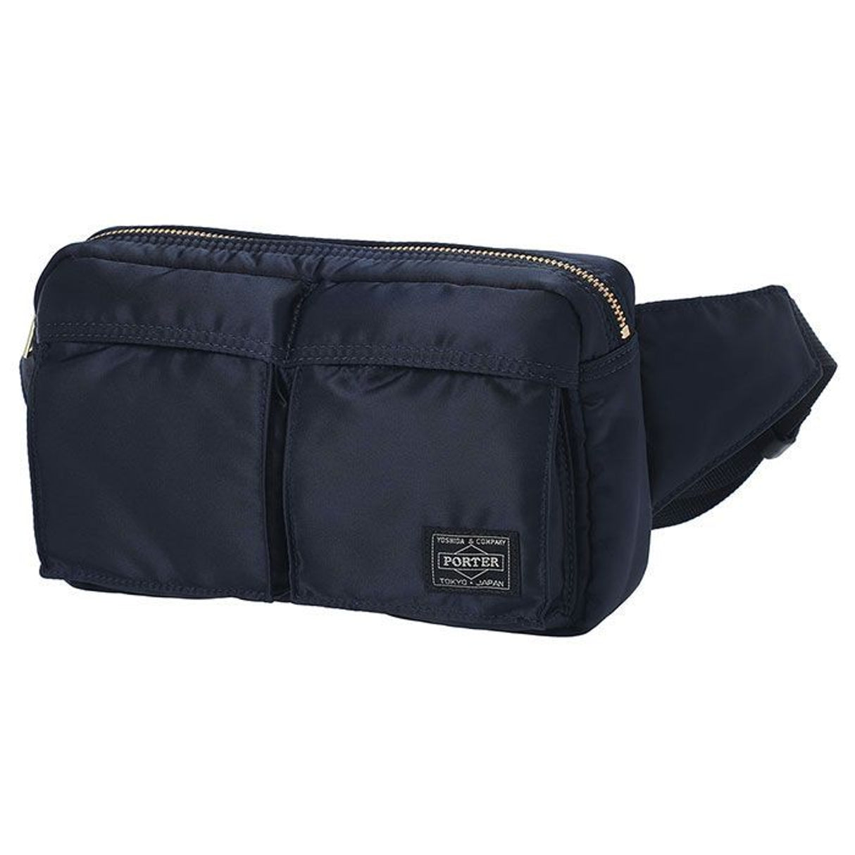 Porter Yoshida Japan Tanker Waist Bag in Iron Blue, casual bag with adjustable strap and multiple compartments.