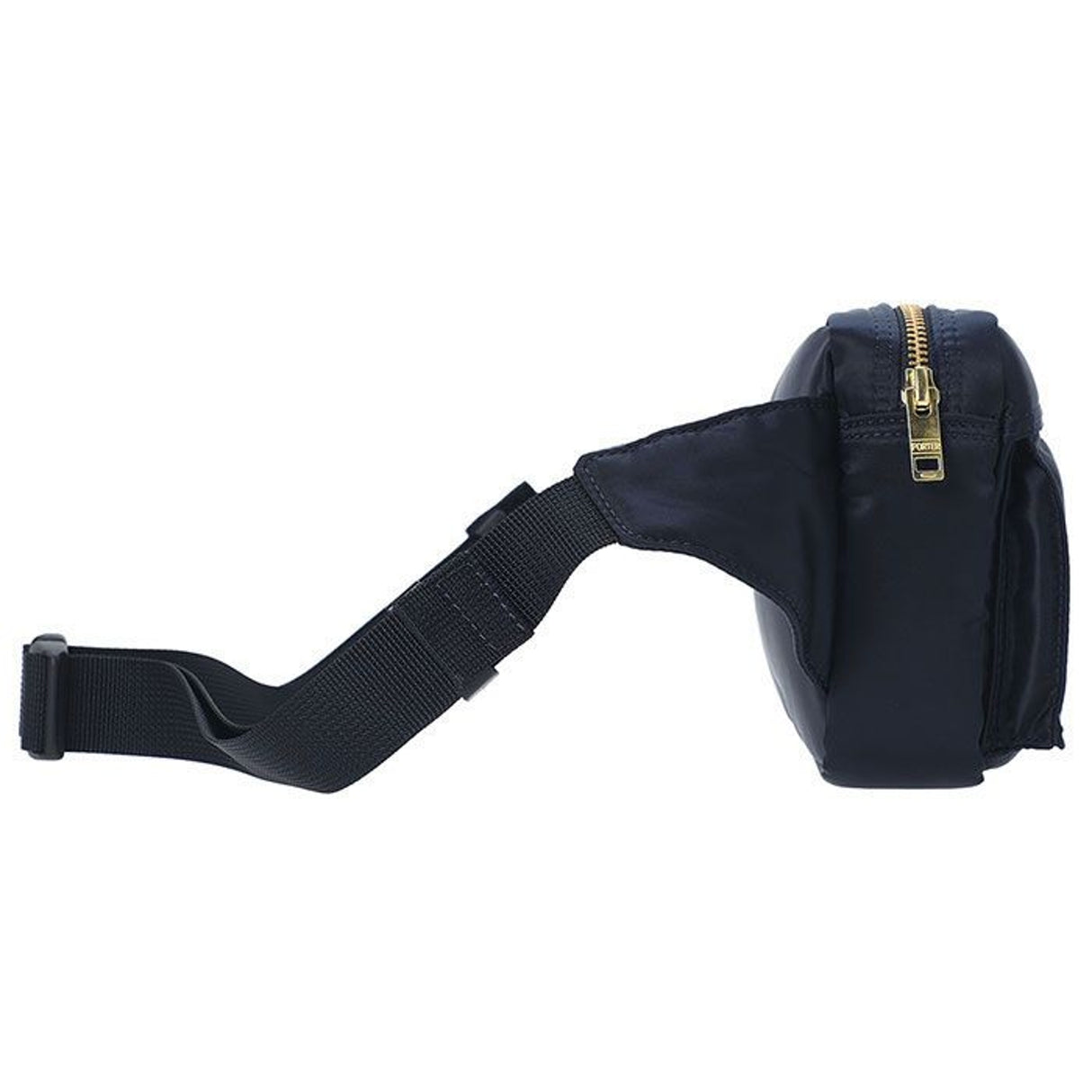 Porter Yoshida Japan Tanker Waist Bag in Iron Blue, casual accessory with multiple pockets and adjustable strap.