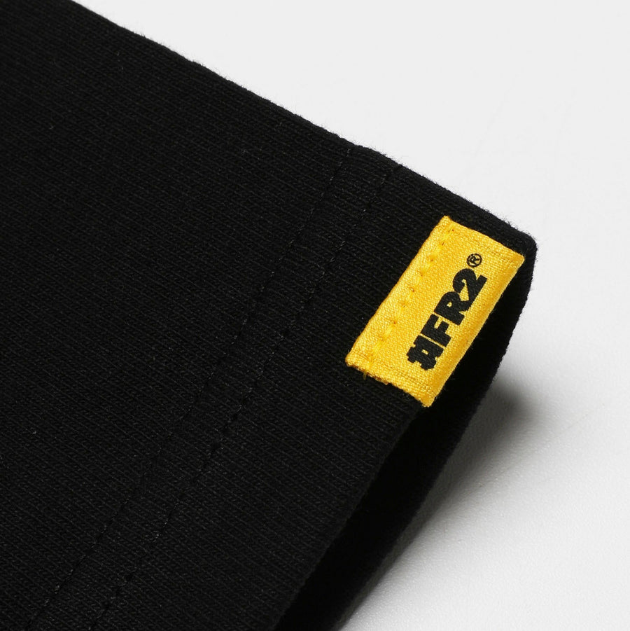 Black FR2 Emblem Icon T-shirt featuring a prominent emblem design on the front, casual apparel by #FR2.