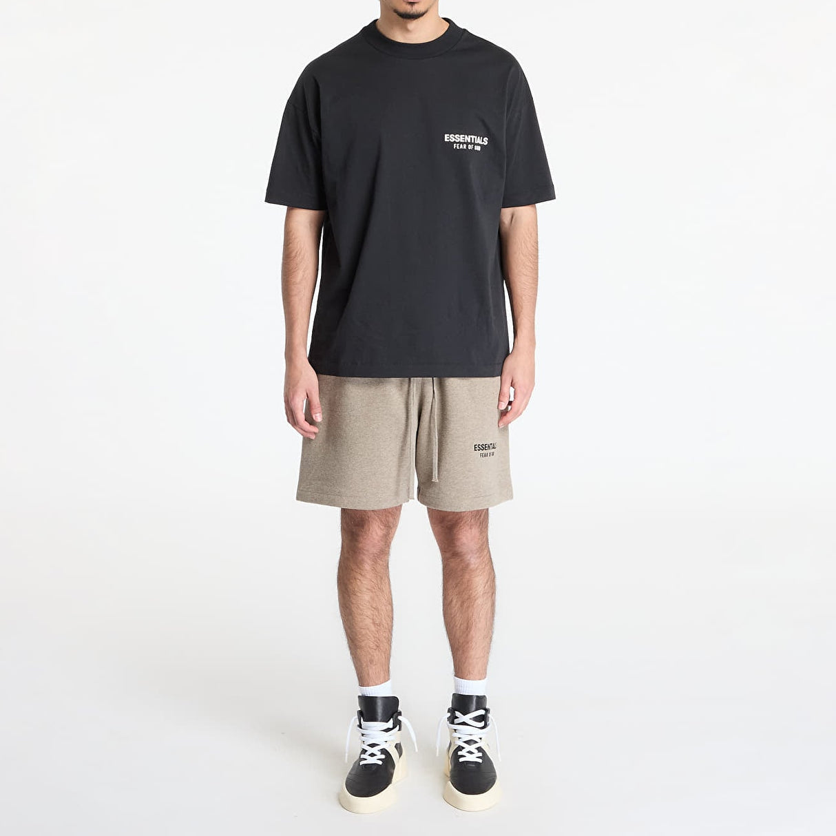 Fear Of God Essentials Classic Logo Sweat Shorts in Homestead Heather, casual men's apparel with logo detail and comfortable fit.