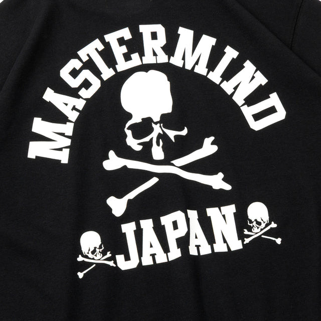 Black oversized T-shirt from Mastermind Japan X New Era apparel collection, featuring bold branding and relaxed fit.