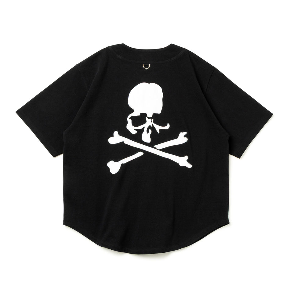 Mastermind Japan X New Era heavyweight black baseball shirt with logo details, casual apparel for streetwear style.