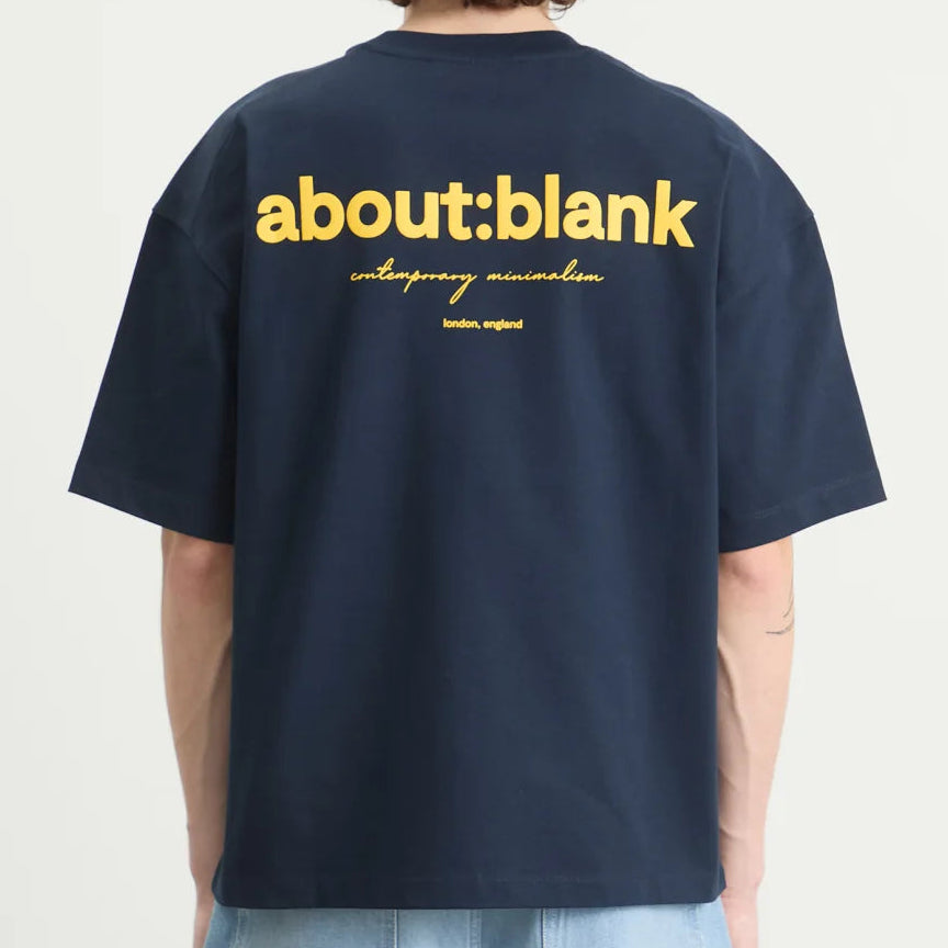 About:Blank Box Logo Tee Navy Yellow - ORIGINALFOOK