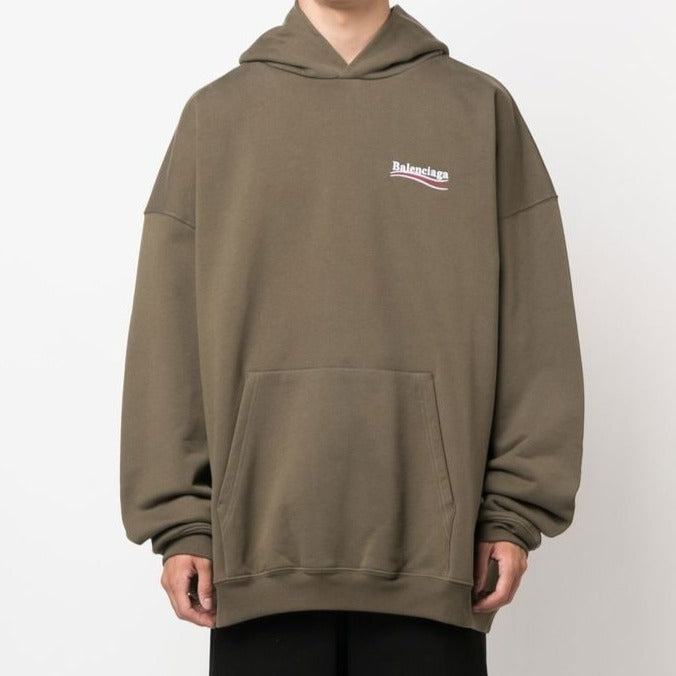 Balenciaga Political Campaign Embroidery Logo Oversized Hoodie Khaki BAL BAL - originalfook singapore