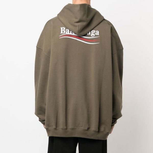 Balenciaga Political Campaign Embroidery Logo Oversized Hoodie Khaki BAL BAL - originalfook singapore