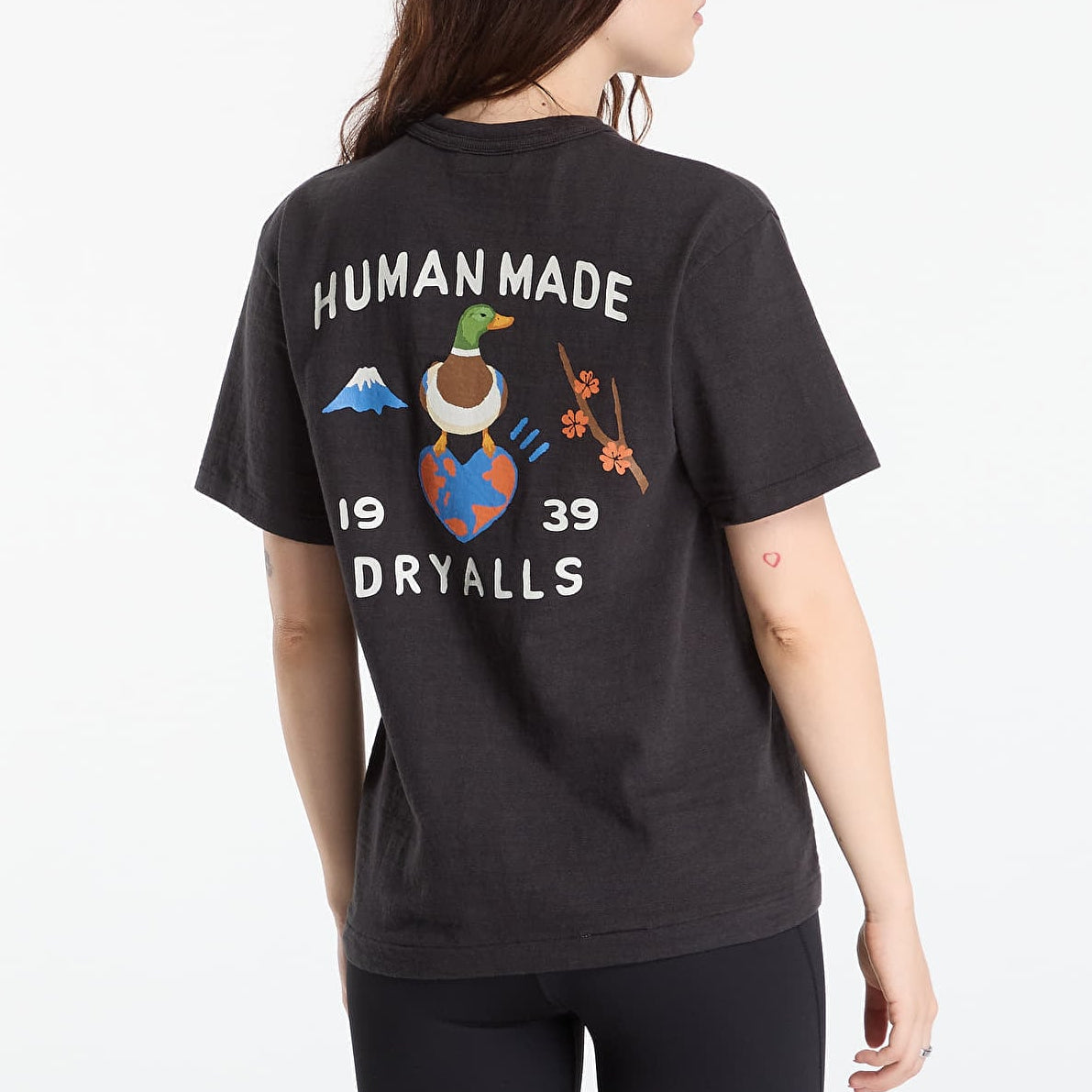 Black Human Made Japanese-Style Duck Tee featuring a graphic duck design on the front, casual streetwear apparel.