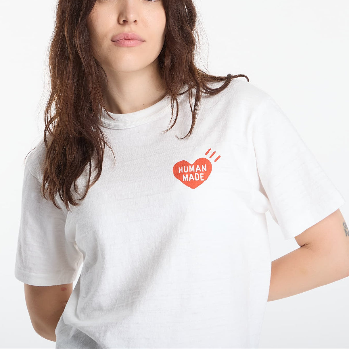 White Human Made Japanese-Style Duck Tee, casual T-shirt with duck graphic, soft fabric, and modern streetwear design.