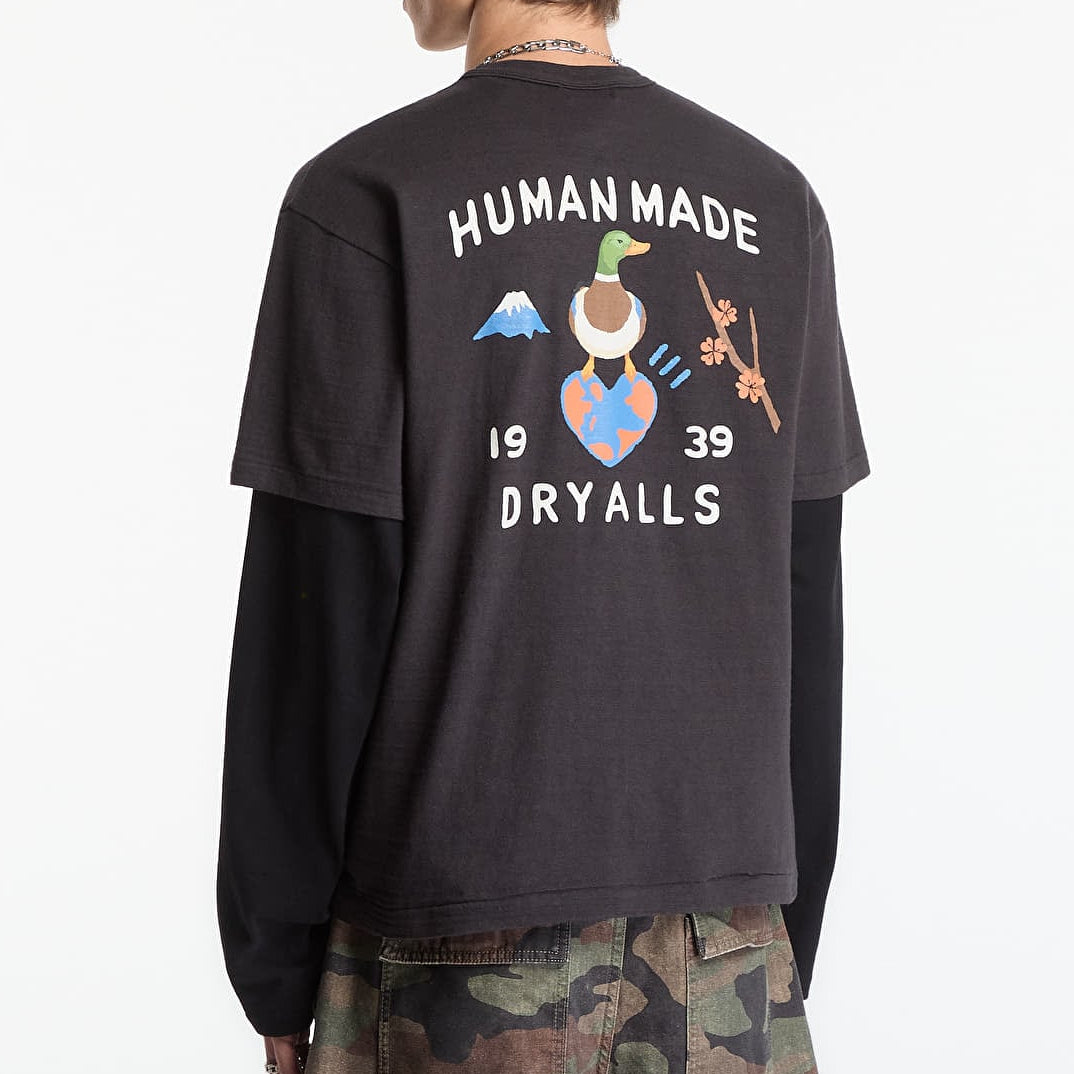 Black Human Made Japanese-Style Duck Tee featuring a graphic duck design, casual short-sleeve T-shirt for streetwear fashion.