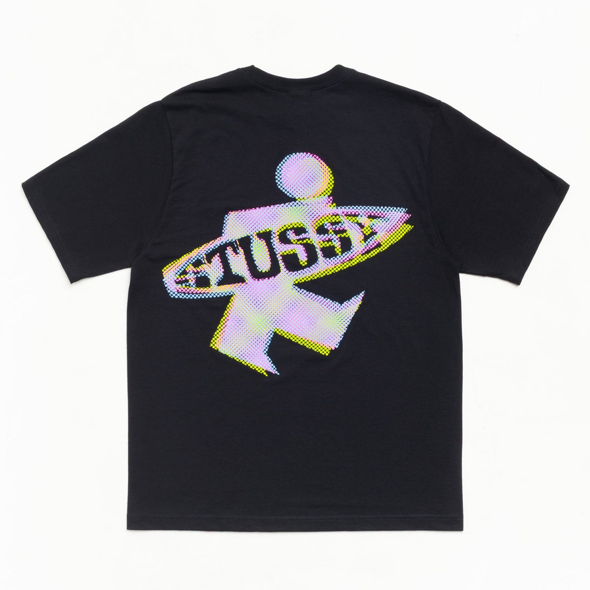 Black Stussy Surf Purf T-shirt for casual wear, featuring the iconic Stussy logo and surf-inspired design.