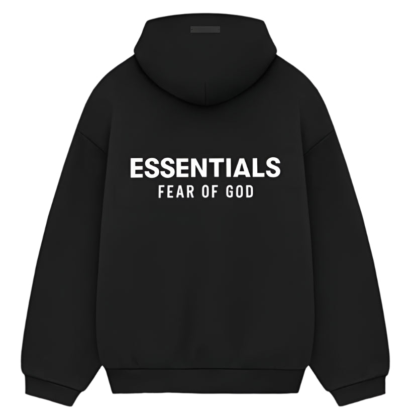 Fear Of God Essentials Signature Logo Black Hoodie - ORIGINALFOOK