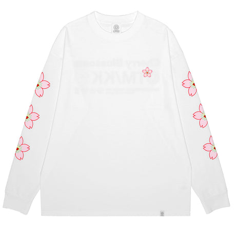 Takashi Murakami Embroidered Patch Sakura Flower Long Sleeve Tee White TAKASHI MURAKAMI TAKASHI MURAKAMI - originalfook singapore