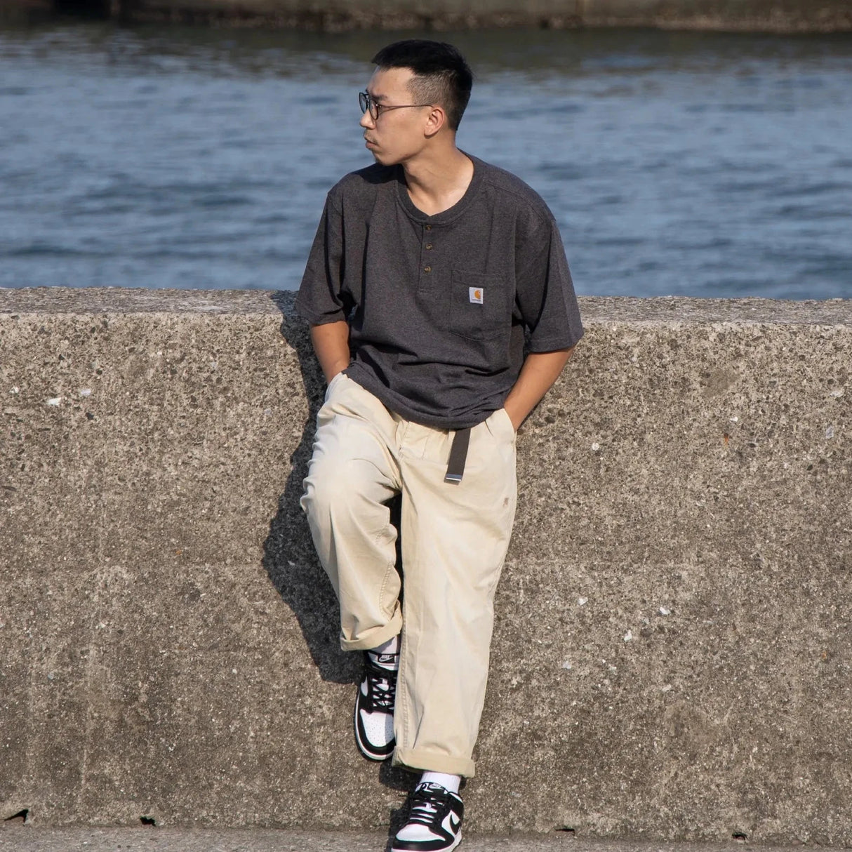 Carhartt Henley Oversized Pocket Tee Carbon Heather CARHARTT CARHARTT - originalfook singapore