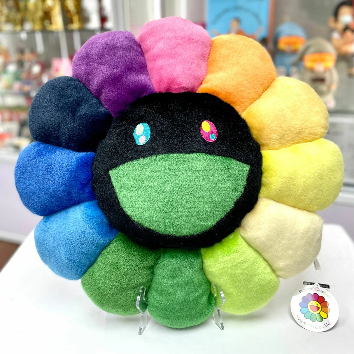 Takashi Murakami Kaikai Kiki Flower Large Plush Cushion Rainbow & Black (60cm) TAKASHI MURAKAMI TAKASHI MURAKAMI - originalfook singapore