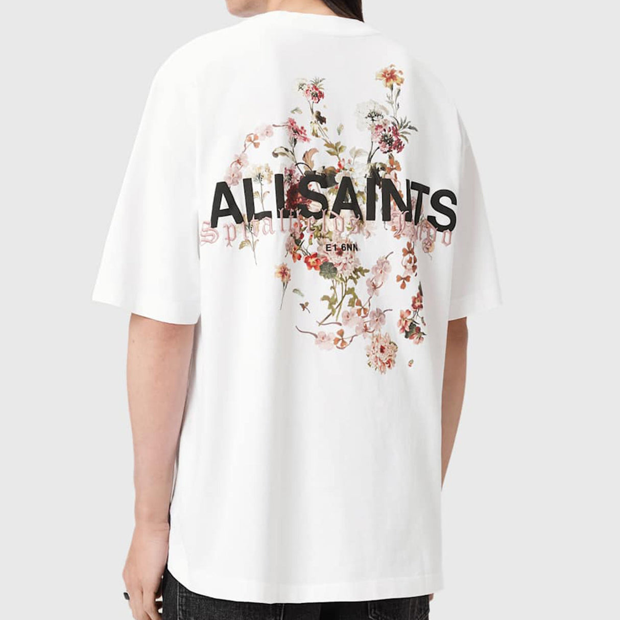 AllSaints Valen Floral Tee in white, casual short-sleeve T-shirt with floral print, perfect for everyday wear.