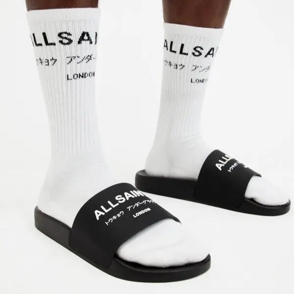 AllSaints Underground Logo Slides Black ALLSAINTS ALLSAINTS - originalfook singapore