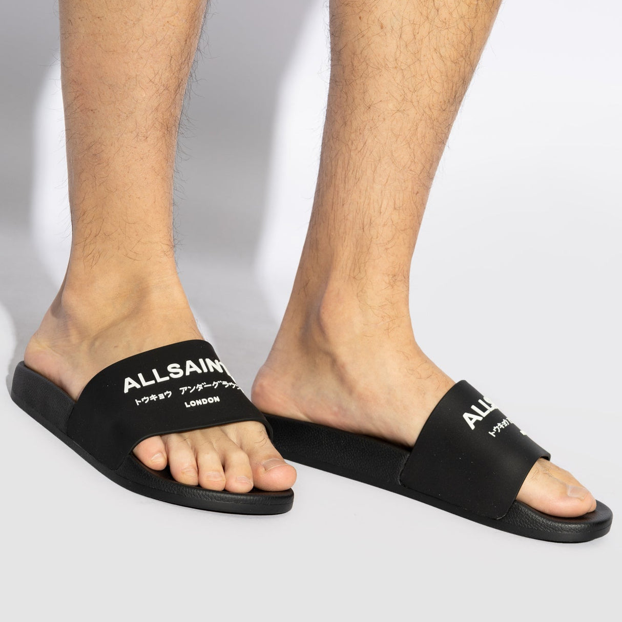AllSaints Underground Logo Slides Black ALLSAINTS ALLSAINTS - originalfook singapore