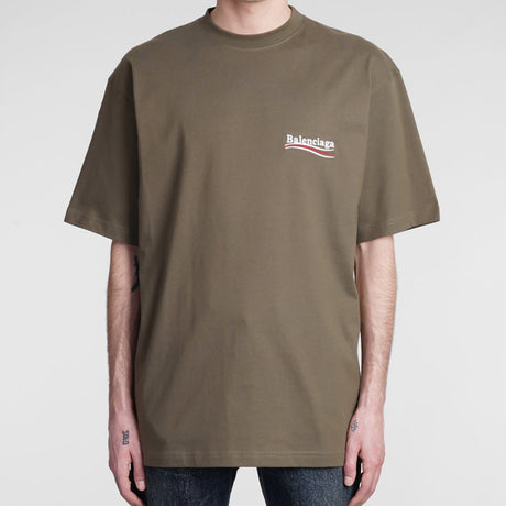 Balenciaga Political Campaign Embroidery Large Fit Tee Olive BALENCIAGA BALENCIAGA - originalfook singapore