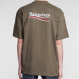 Balenciaga Political Campaign Embroidery Large Fit Tee Olive BALENCIAGA BALENCIAGA - originalfook singapore