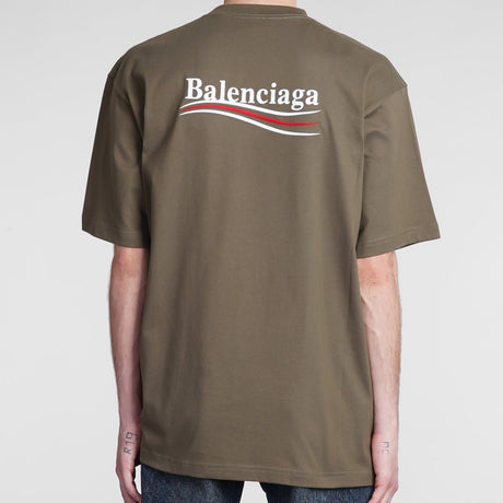 Balenciaga Political Campaign Embroidery Large Fit Tee Olive BALENCIAGA BALENCIAGA - originalfook singapore