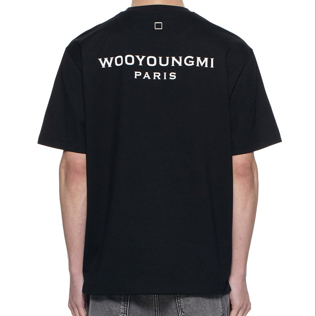 Black Wooyoungmi Signature Logo Tee featuring a minimalist design and the brand's logo on the front.