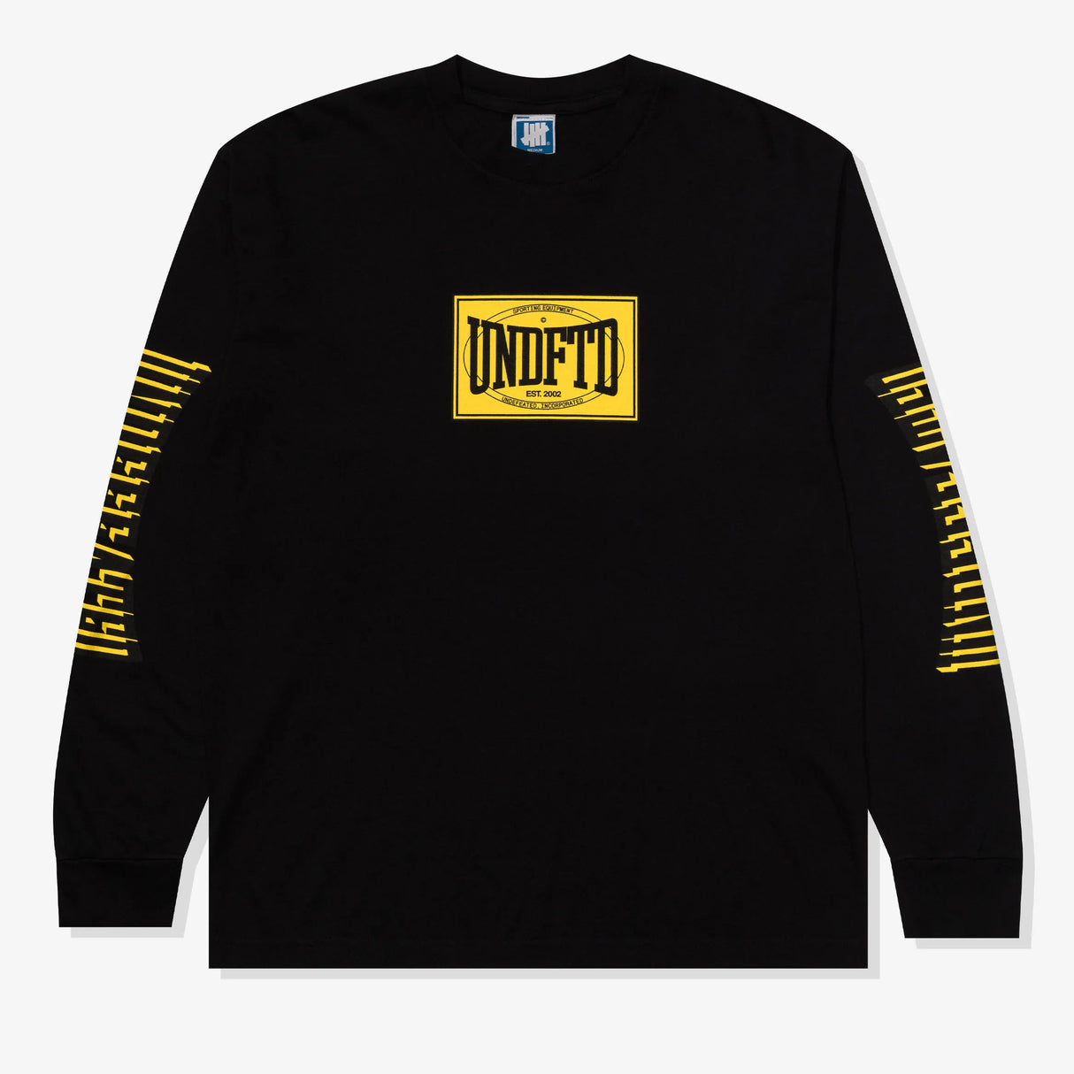 Black Undefeated Knockout long sleeve T-shirt featuring bold logo print on front, casual streetwear style.