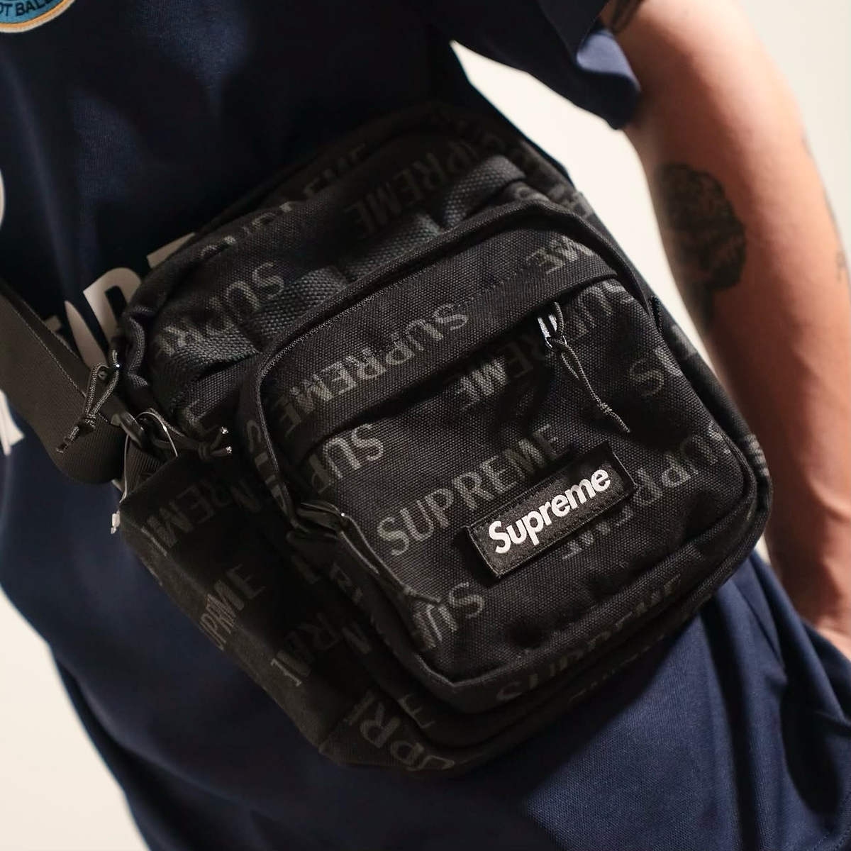 Supreme Reflective Monogram Logo Shoulder Bag Black