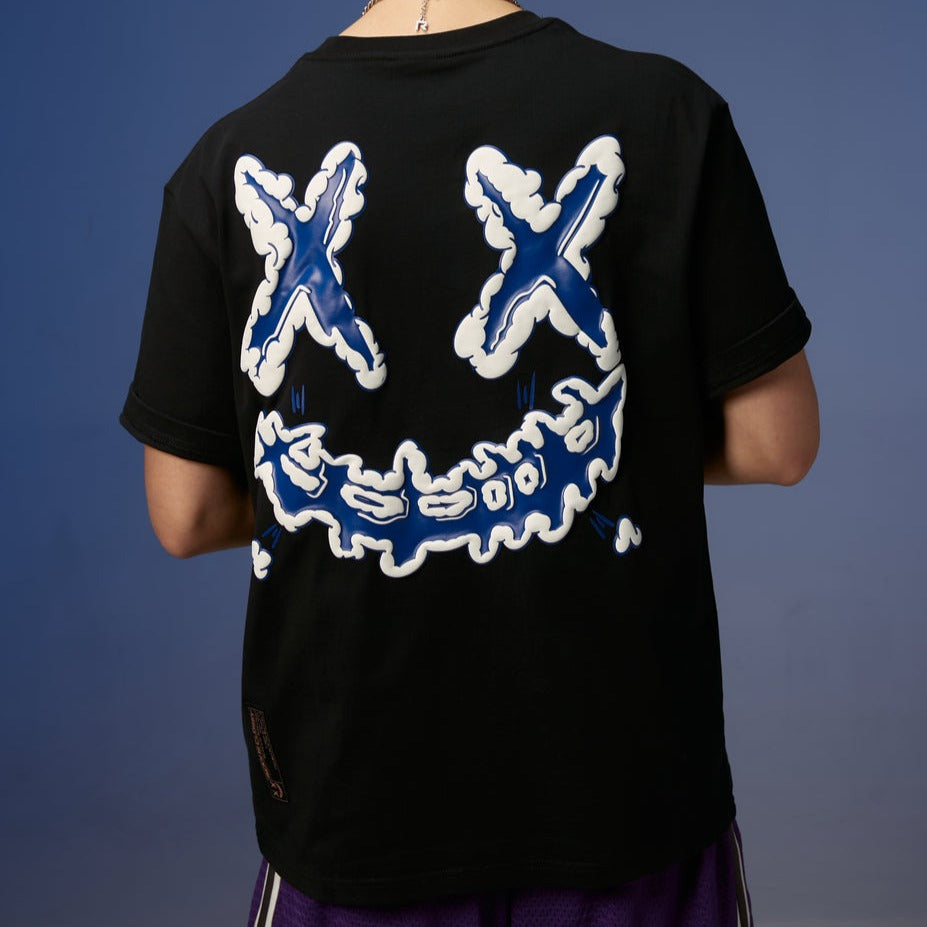 Black Rickyisclown Embossed Cloud Tee shirt with textured cloud design, casual apparel by RICKYISCLOWN.