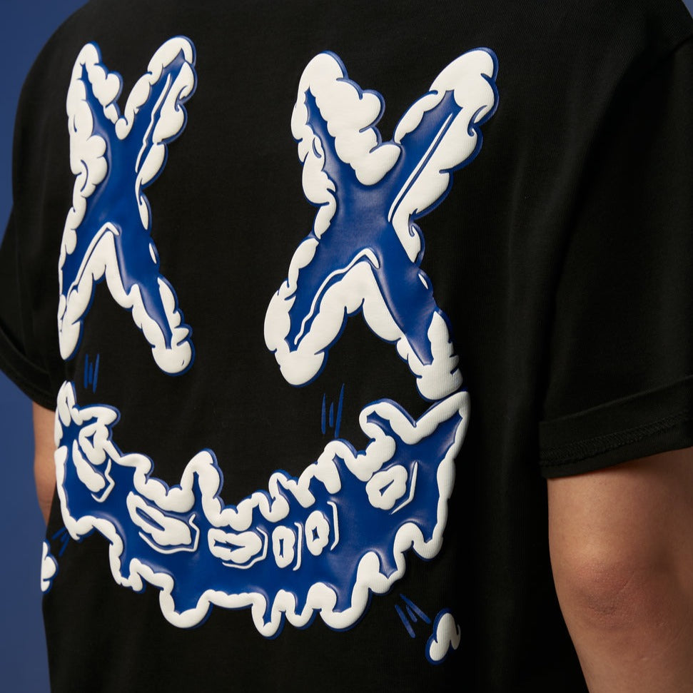 Black Rickyisclown Embossed Cloud Tee shirt with textured cloud design, casual fit, from the Rickyisclown apparel collection.