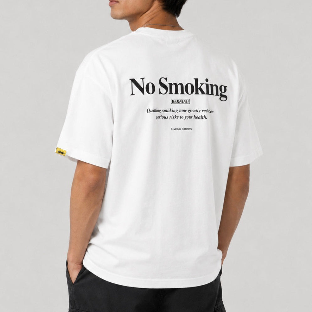 White FR2 embroidery smoking art tee shirt featuring detailed smoking-themed design on the front.