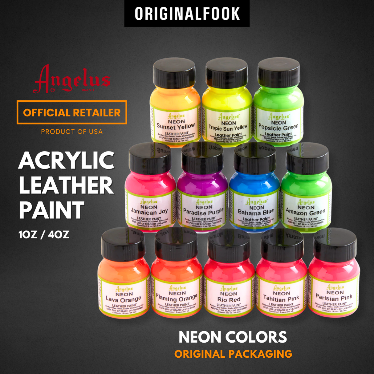 (12 Colors) Angelus Acrylic Leather Paint Neon Color ANGELUS ANGELUS - originalfook singapore