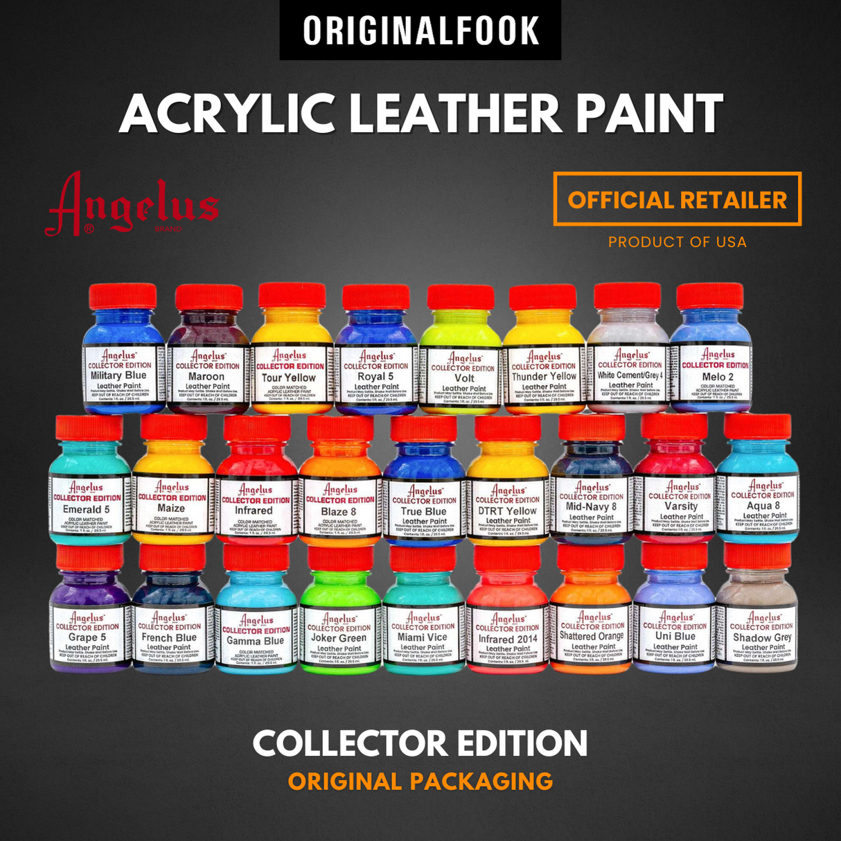 (27 Colors) Angelus Acrylic Leather Paint Collector Edition 1oz ANGELUS ANGELUS - originalfook singapore