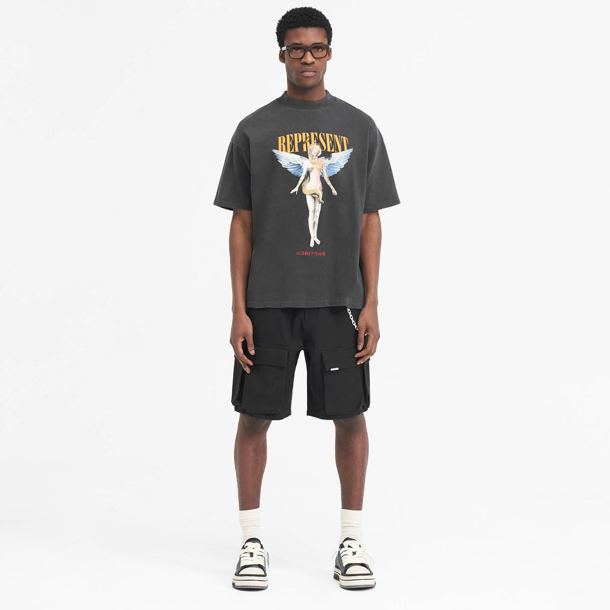 Represent Baggy Cargo Shorts Black REPRESENT REPRESENT - originalfook singapore