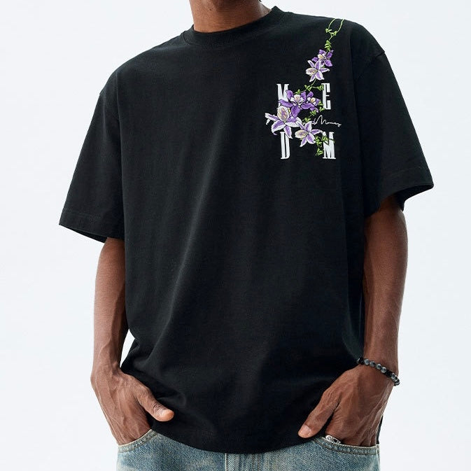 MEDM Embroidered Flower Tee Black MEDM MEDM - originalfook singapore