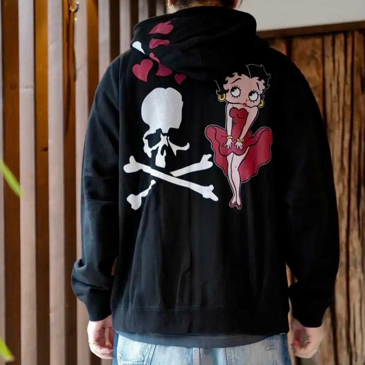 Mastermind World x Betty Boop Damaged Boxy Fit Hoodie Black Red