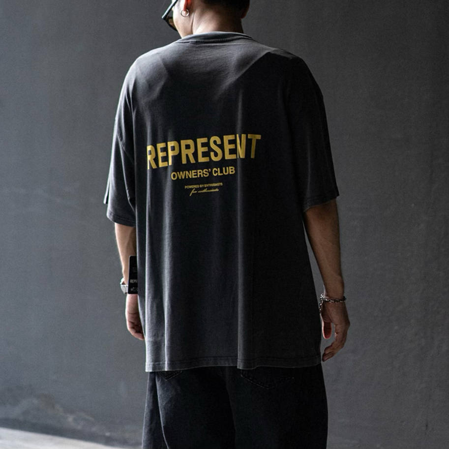 Represent Owners Club Logo Tee Vintage Grey Yellow