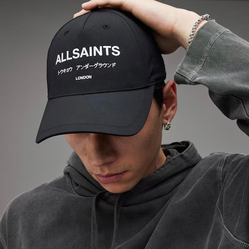 AllSaints Underground Logo Baseball Cap Black White - ORIGINALFOOK