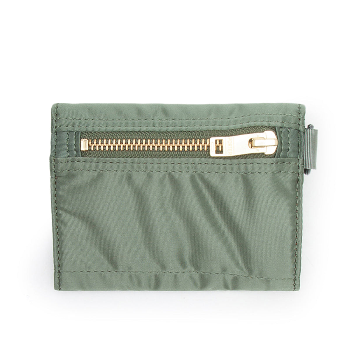 Porter Yoshida Japan Tanker Two-Fold Wallet in sage green with multiple compartments, made of durable fabric, accessories by PORTER JAPAN.